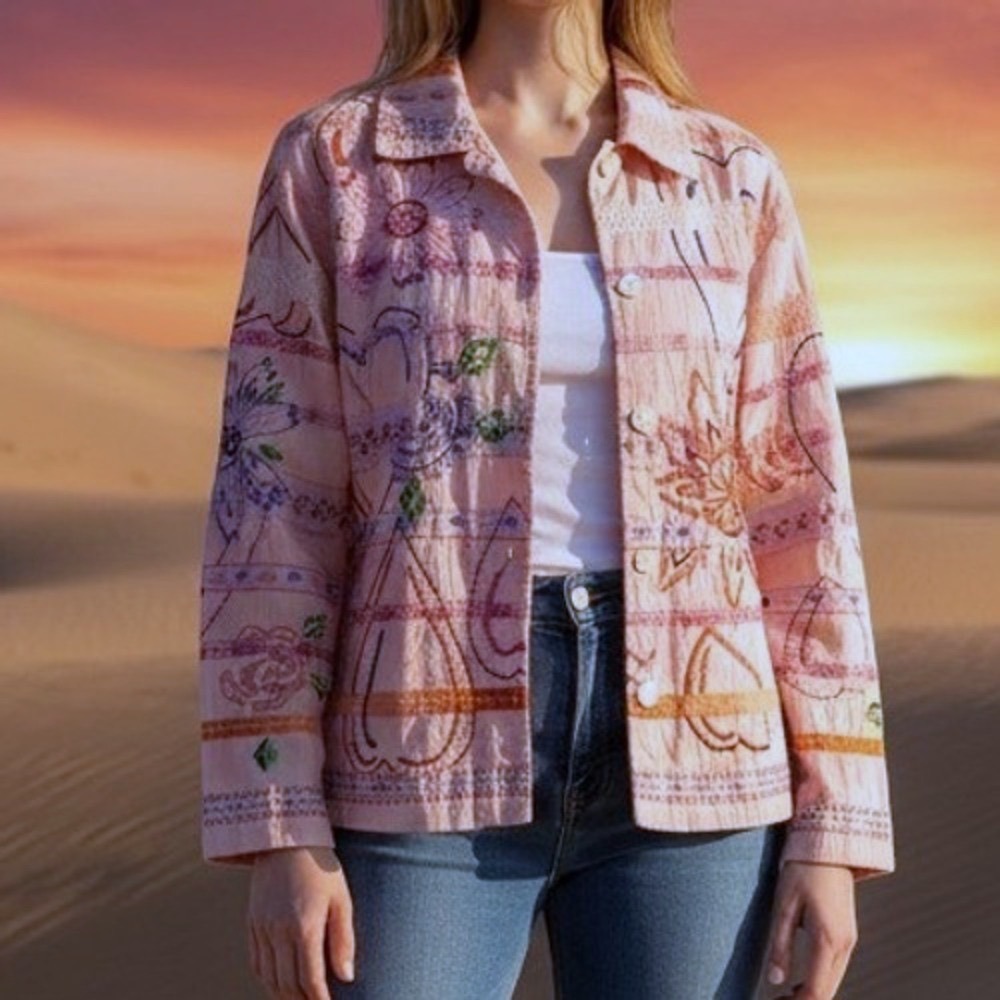 Tantrums Jacket Pink‎ Crochet Cotton Embroidered Oversized Small